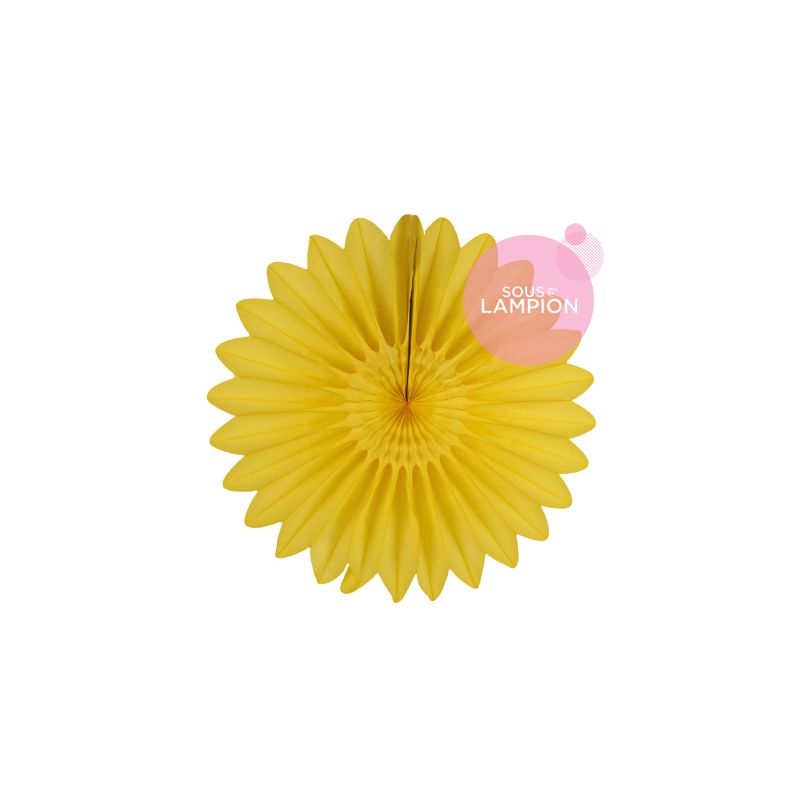 Yellow paper fan for parties and photo op decor